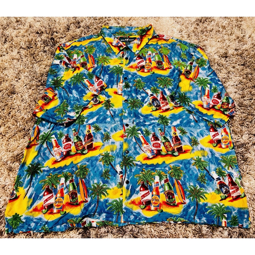 Big Dogs Mens 5XL Hawaiian Beer Beach Casual Button Up Palm Tree Shirt - Picture 2 of 6